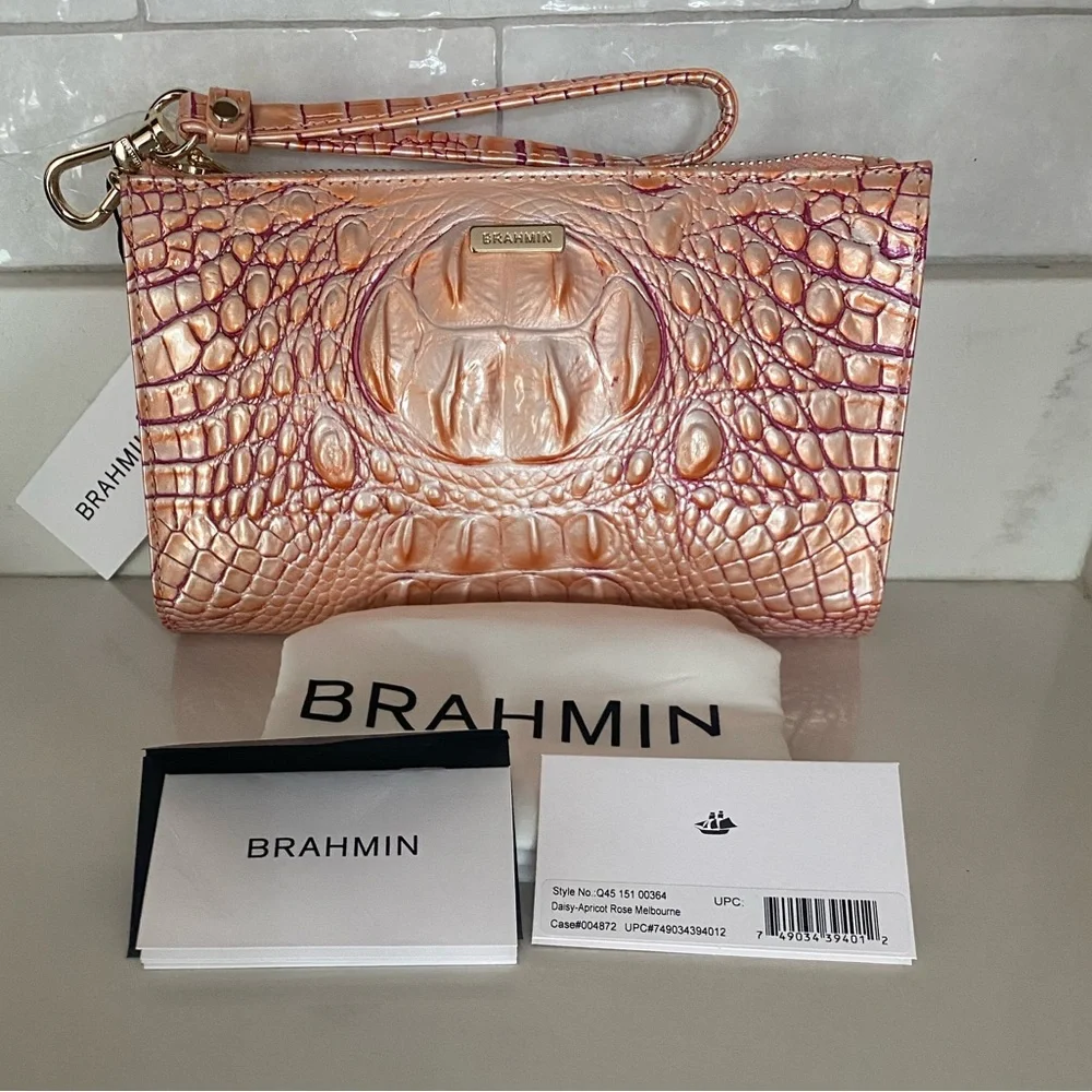 Brahmin Daisy APRICOT ROSE Wristlet Clutch & Clip On Britt Card Coin Wallet-2 PC - Picture 7 of 16